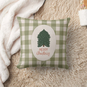 Green Plaid Merry Christmas, Rustic Farmhouse Throw Pillow