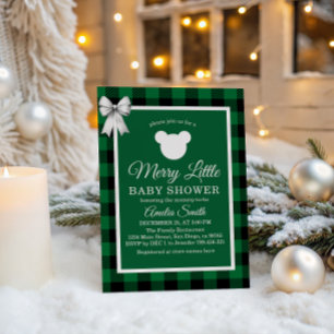 Green Plaid Merry Little Baby Shower Invitation