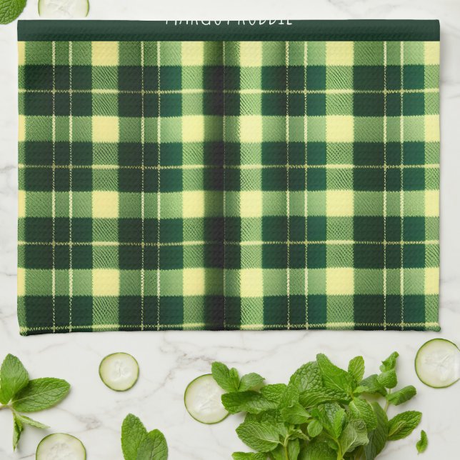 Green Plaid Mesh Geometric Pattern Kitchen Towel (Folded)