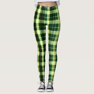 Green Plaid Mesh Geometric Pattern Leggings