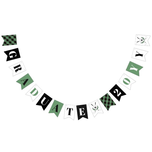 Green Plaid Monogram Golf Themed Graduation ´ Bunting Flags (All)