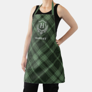 Green Plaid Monogram Name Apron