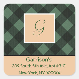 Green Plaid Monogram Return Address Square Seal