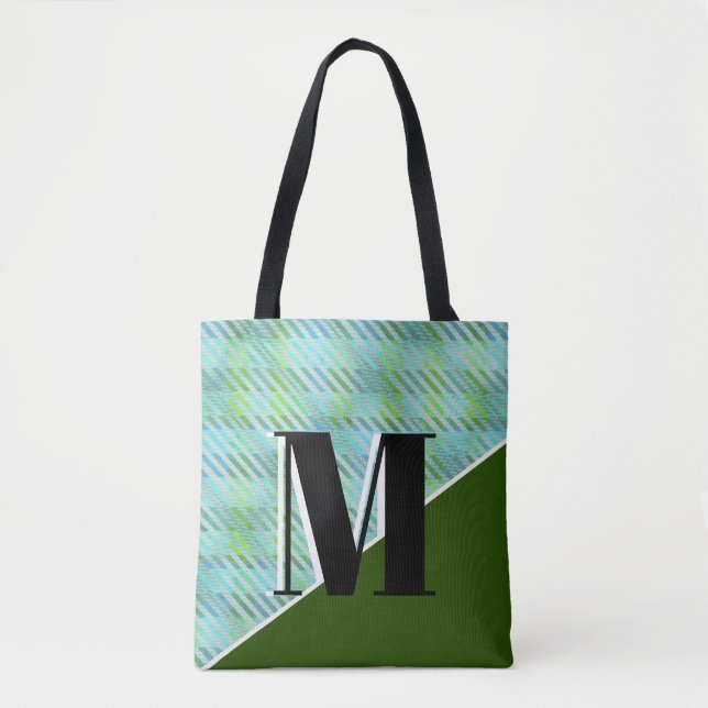 Green Plaid Monogram St. Patricks Day Tote Bag (Front)