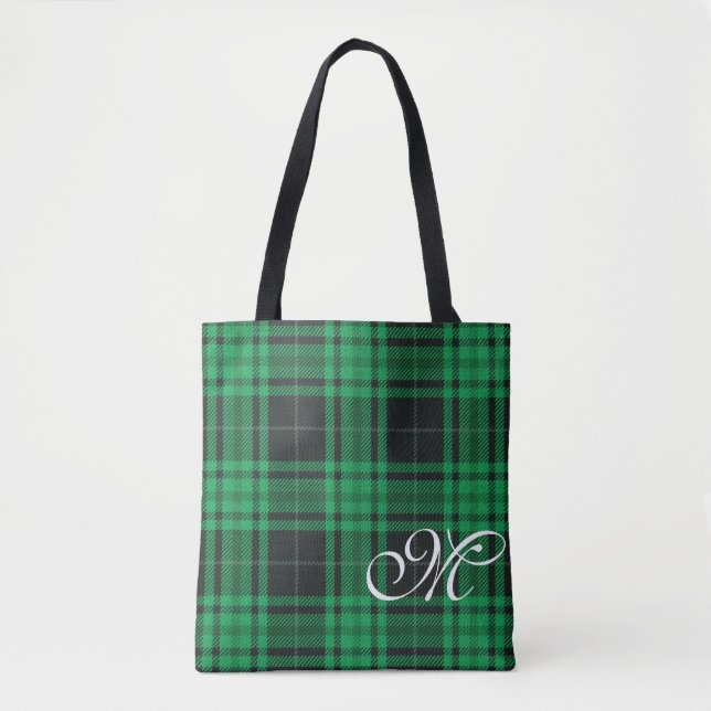 Green Plaid Monogram Tote Bag (Front)