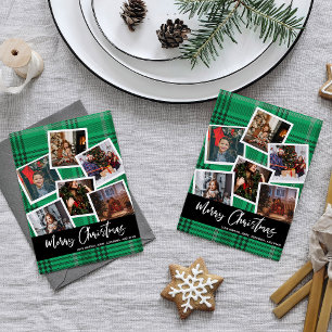 Green Plaid Multi Photo Merry Christmas