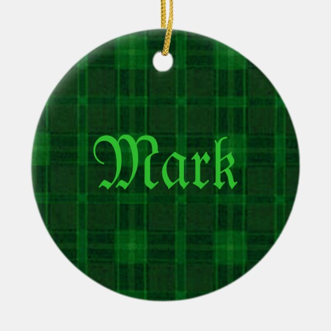 Green Plaid Name Ornament (Front)