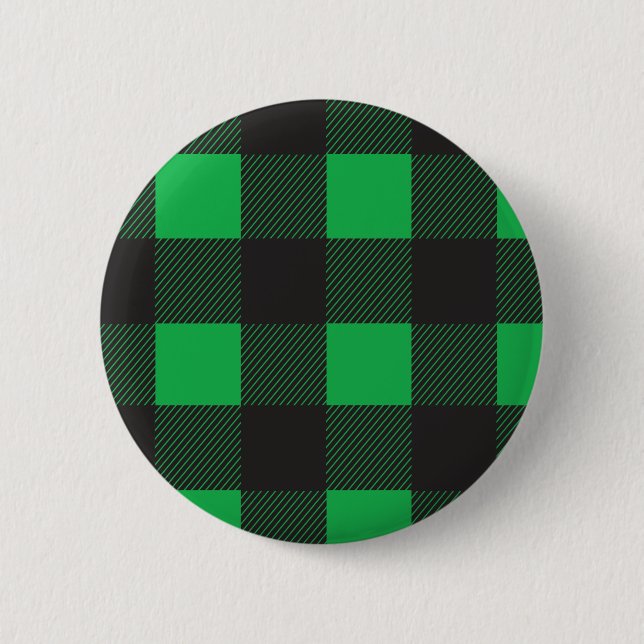 Green plaid pattern 2 inch round button (Front)