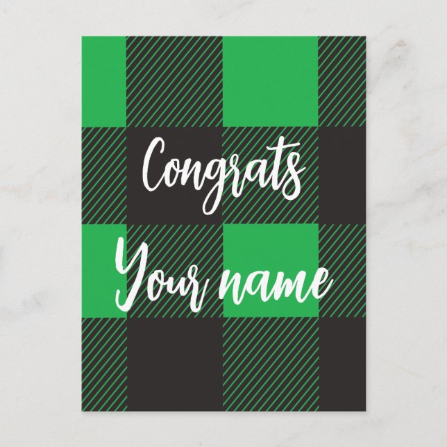 Green Plaid Pattern Congrats Postcard (Front)