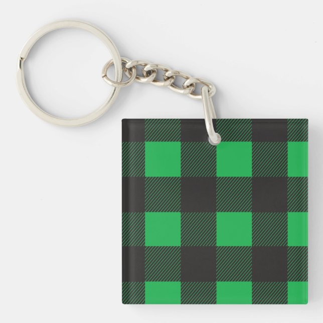 Green plaid pattern keychain (Front)