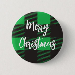 Green Plaid Pattern Merry Christmas Magnet 2 Inch Round Button