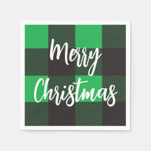 Green Plaid Pattern Merry Christmas Napkin