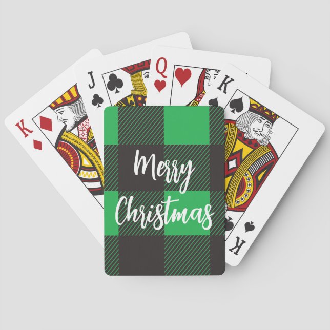 Green Plaid Pattern Merry Christmas Playing Cards (Back)
