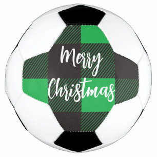 Green Plaid Pattern Merry Christmas Soccer Ball