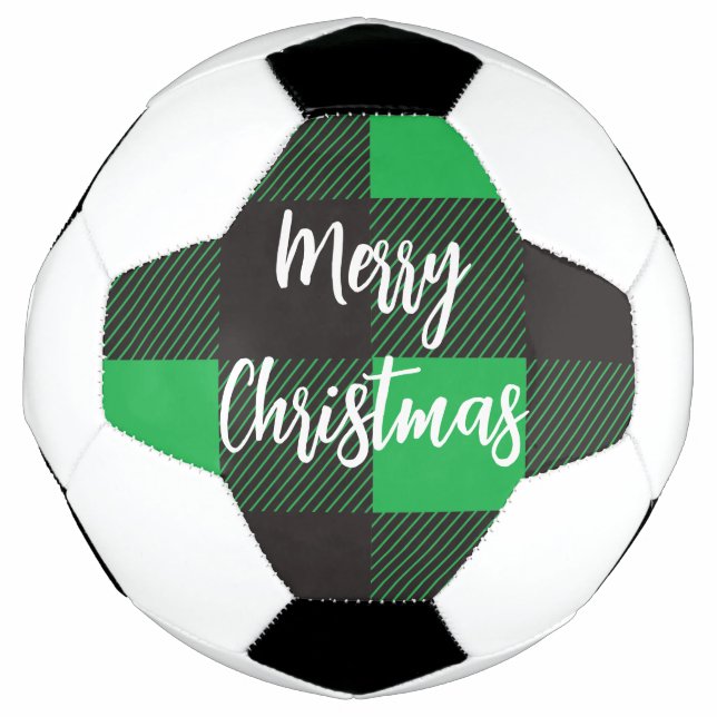 Green Plaid Pattern Merry Christmas Soccer Ball (Front)