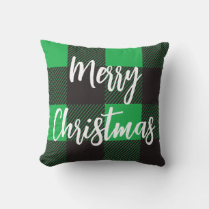 Green Plaid Pattern Merry Christmas Throw Pillow