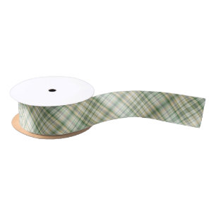 Green plaid pattern satin ribbon
