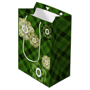 GREEN PLAID PATTERN WITH GREEN FLOWERS MEDIUM GIFT BAG