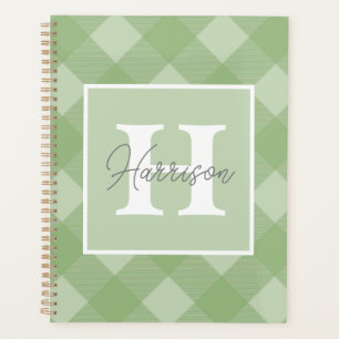 Green Plaid Personalized Monogram and Name  Planner
