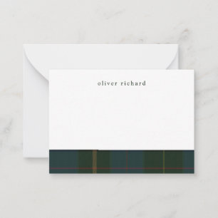 Green Plaid Personalized Stationery Note Cards