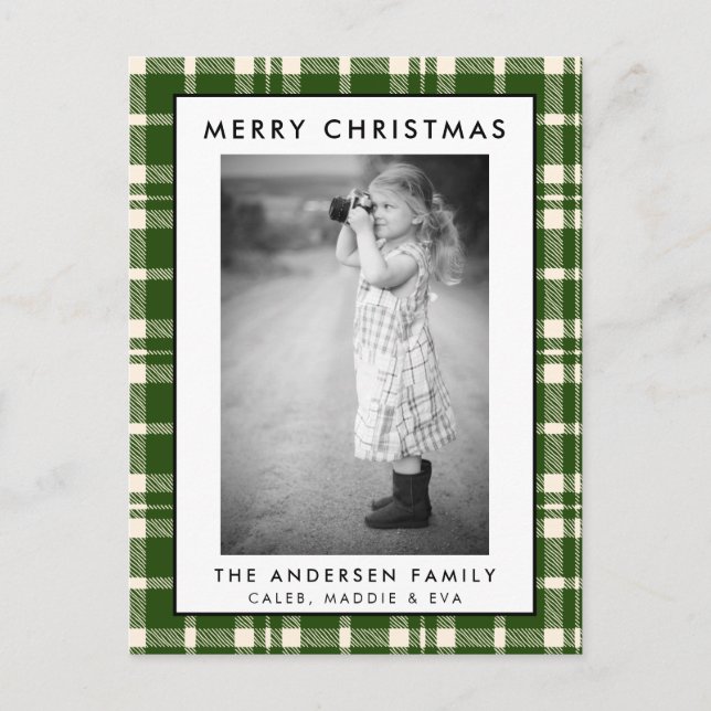 Green Plaid Photo Merry Christmas Card  (Front)