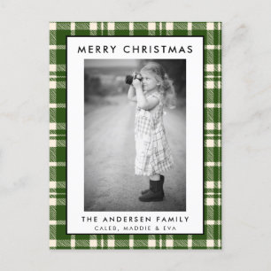 Green Plaid Photo Merry Christmas Card 