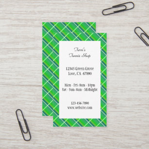 Green Plaid Preppy Editable Business Card
