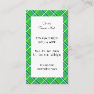 Green Plaid Preppy Editable Small Business Card