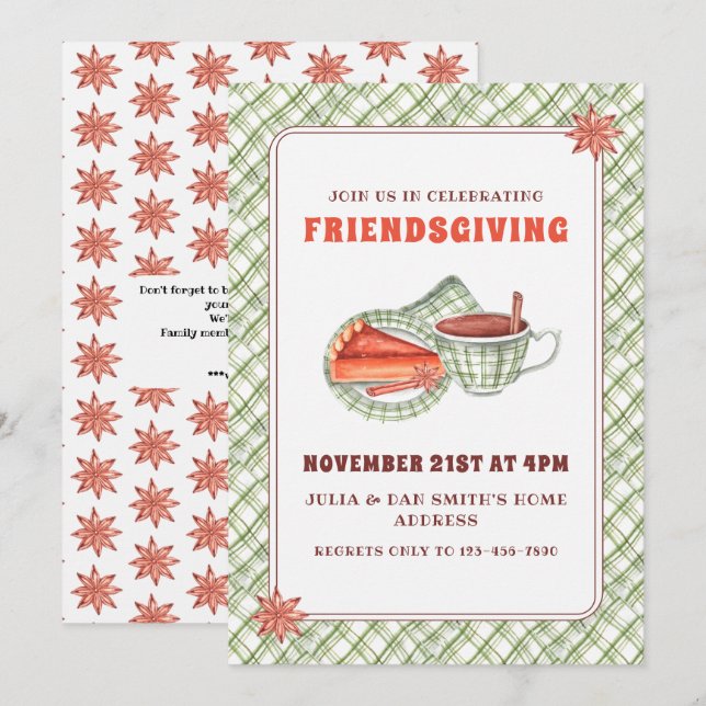 Green Plaid Pumpkin Pie Thanksgiving Friendsgiving Invitation (Front/Back)