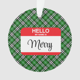 Green Plaid Red Merry Bonjour Mon Nom Est Tag Holi
