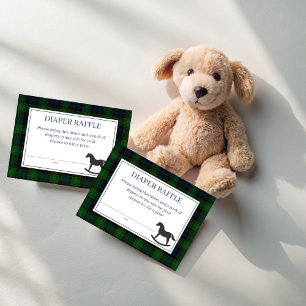 Green plaid rocking horse diaper raffle  enclosure card