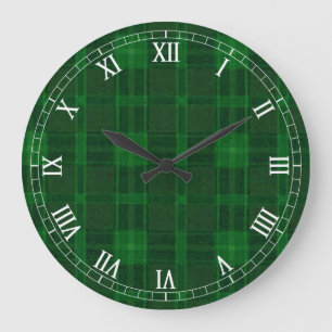 Green Plaid Round Roman Numerals Clock