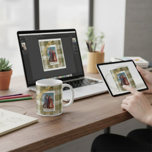 Green Plaid Rustic family Photo Christmas  Large Coffee Mug