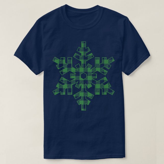 Green Plaid Snowflake  T-Shirt (Design Front)