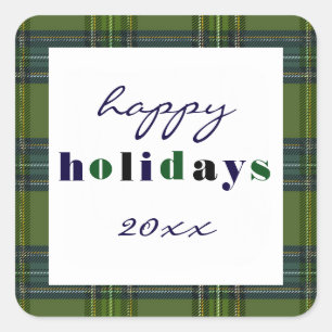 Green Plaid - Square Sticker