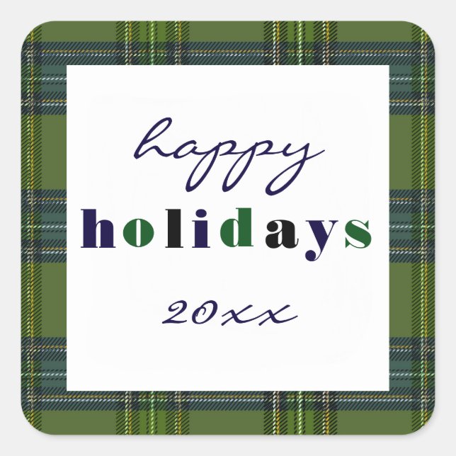 Green Plaid - Square Sticker (Front)