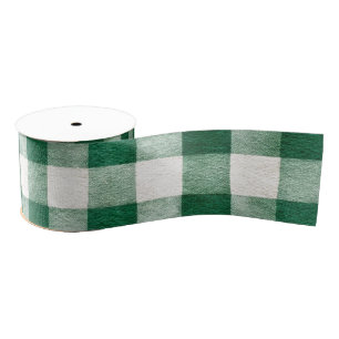 Green Plaid Stripes Christmas Grosgrain Ribbon
