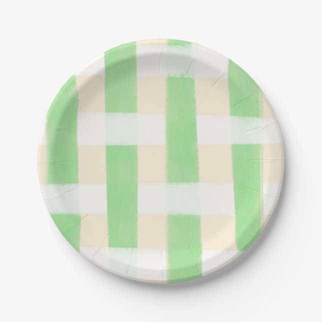 Green Plaid Summer Paper Plate (Front)