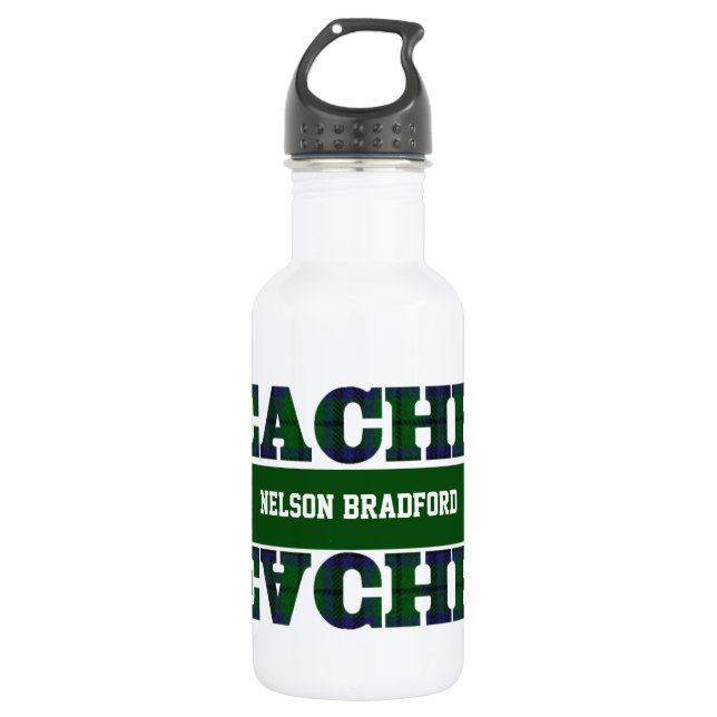 Green Plaid Teacher's 532 Ml Water Bottle (Front)