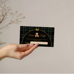 Green Plaid Teddy Bear Diaper Raffle Tickets Enclosure Card