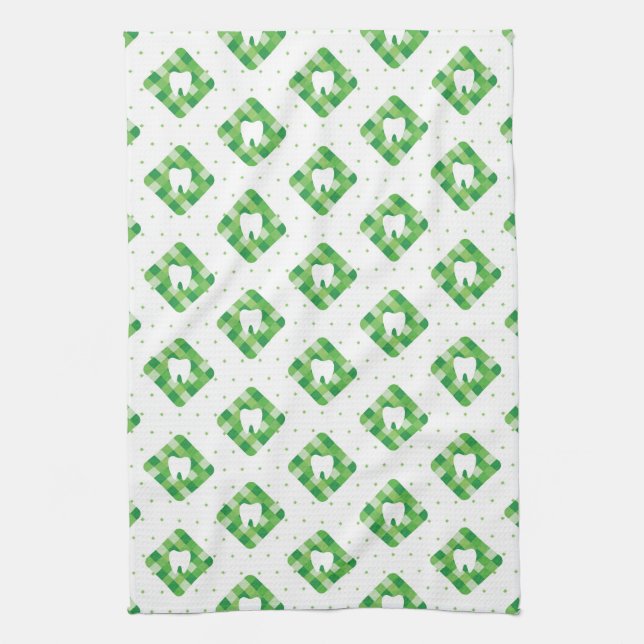 Green Plaid Tooth Pattern Kitchen Towel (Vertical)