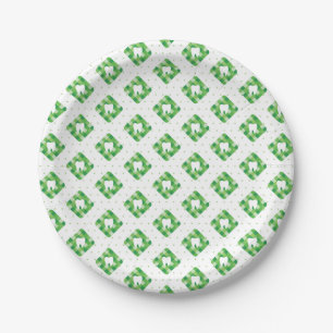 Green Plaid Tooth Pattern Paper Plate
