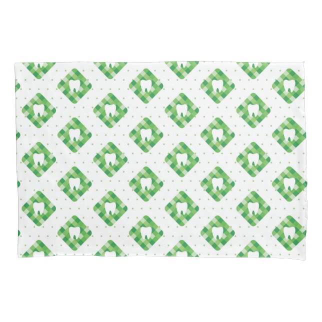 Green Plaid Tooth Pattern Pillowcase (Front-Left)