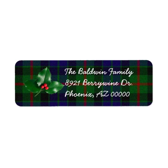 Green Plaid with Holly Address Labels