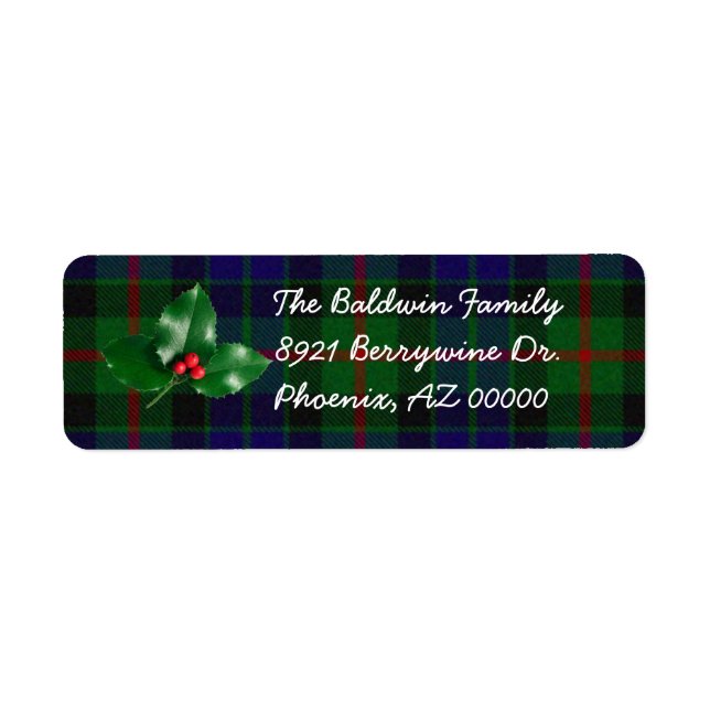 Green Plaid with Holly Address Labels (Front)