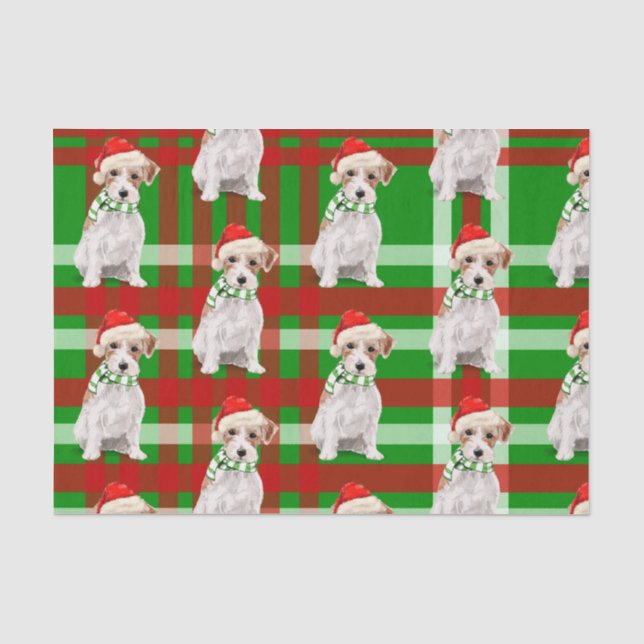Green Plaid with Jack Russell Terrier Christmas Tissue Paper (Front)