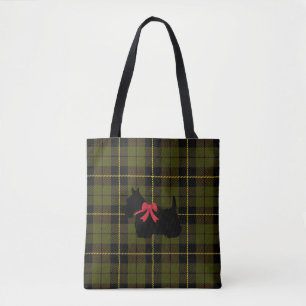Green plaid with Scottish Terrier with red bow Tote Bag
