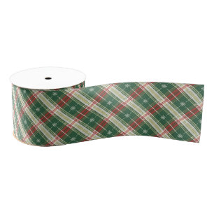 Green  Plaid  with White, Gold, and Red Grosgrain Ribbon