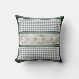 Green Plaid Wreath Buffalo Check Pretty Throw Pillow