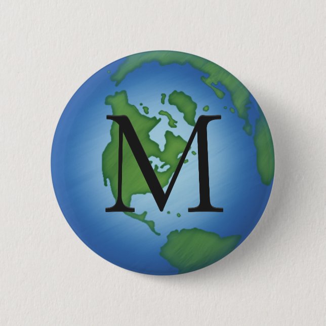 Green Planet Earth Environmental Monogramed 2 Inch Round Button (Front)